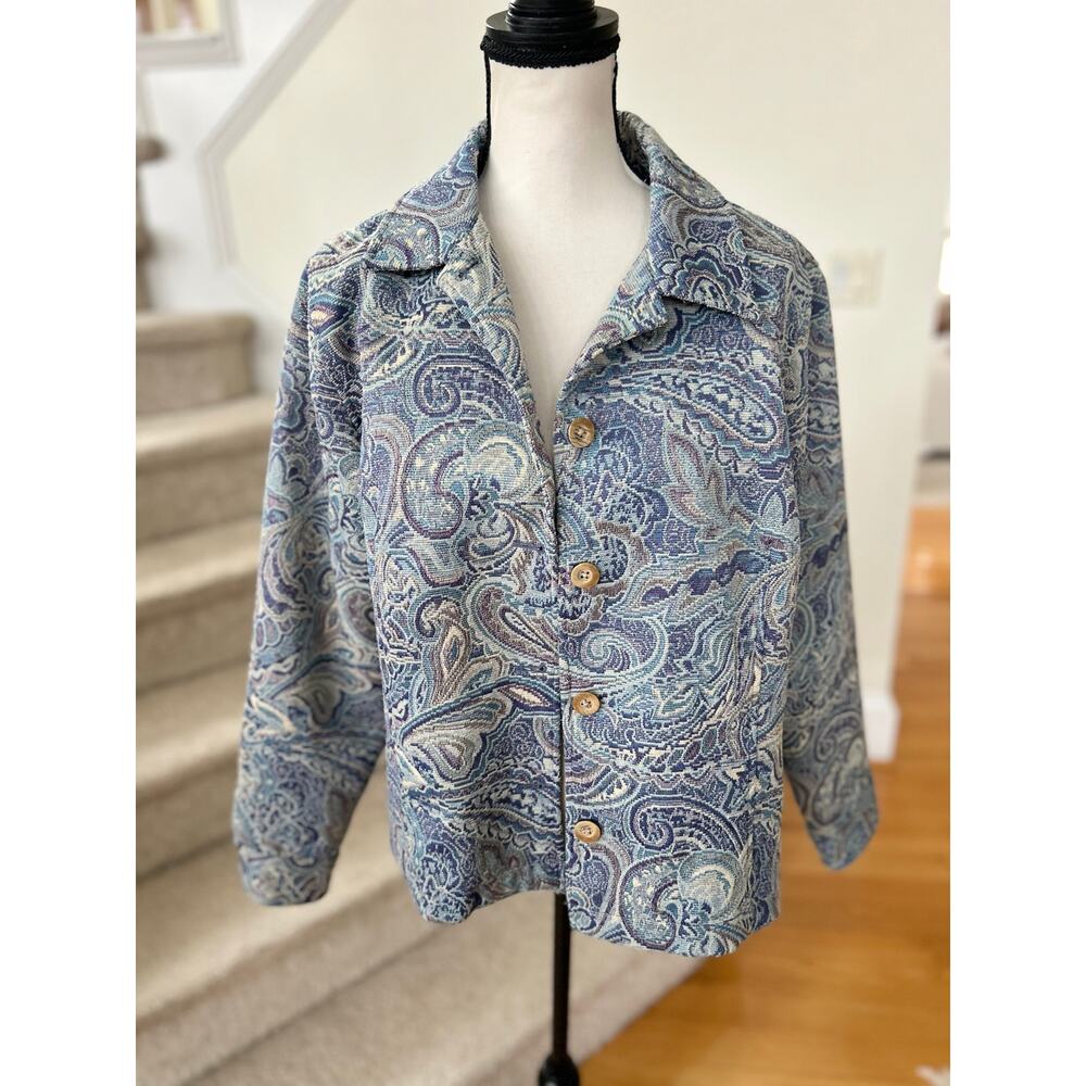 Vintage 90s Coldwater Creek Blue Paisley Tapestry Western Jacket